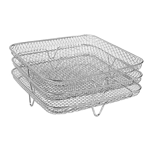 AFPSDLFJDLS Grill Rack Stackable Grid Air Fryer Holder 3-Layers Stainless Steel Household Gadgets for Family Baking Outdoor Camping(E)