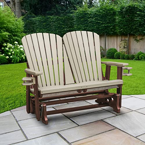 American Furniture Classics OS Home and Office Model 420WWTB Dual Fan Back Glider in Weatherwood with a Tudor Brown Base, Made in The USA and Constructed from High Density Poly Resin