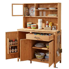 GDFStudio Elford Outdoor Storage Bench Table with Cabinet, Patio Wooden Potting Bench, Garden Storage Work Bench with Drawer, Cabinets, Adjustable Shelves, Hook and Countertop, Kitchen Island, Natural