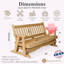 5 FT NATURAL Porch MISSION Glider Bench for 3 Person, Amish-Made Solid Pine Wood Glider, Smooth Quiet Glide, Balanced Construction, Even Weight Distribution, Relaxed Seating Angle, Made in USA