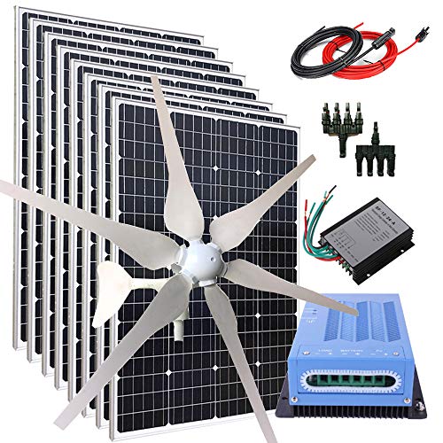 1360 Watts Wind Solar Power Kit: 12V 400 Watt Wind Turbine Generator + 8pcs 120 Watt Monocrystalline Solar Panel + 40A MPPT Solar Charge Controller + Wind Controller + 5M Cable+Y Connectors