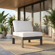Outdoor Escape White Fabric Outdoor Patio Aluminum Armless Chair, Contemporary Style, Lightweight, Durable, Comfortable Seat, 17-Inch Back Height