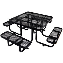 callmego Heavy-Duty Outdoor Steel Picnic Table with Umbrella Hole for Backyard, Patio, and Commercial Use (Black + Carbon Steel)