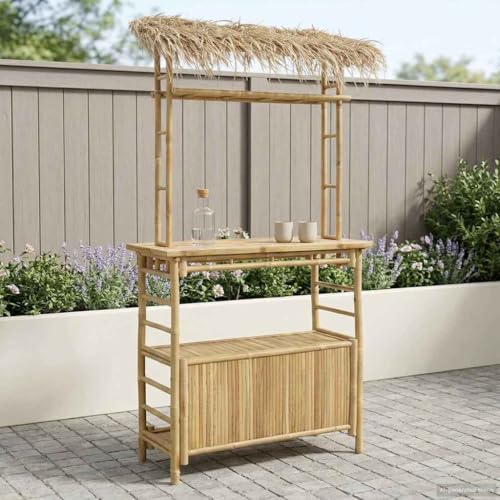 LKJephalotrope Bamboo Outdoor Bar Table with Roof, Natural, 43 x 20 in
