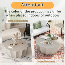35.43'' Round Outdoor & Indoor Coffee Table, Waterproof MgO Cement Coffee Table, Modern Patio Table for Garden, Backyard, Balcony & Living Room, No Assembly Required, White