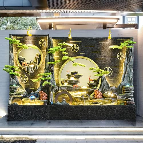 Luxurious 5.1 ft Cement Standing Water Fountain with Modern Feng Shui Design | Rain & UV Protection for Indoor & Outdoor Use | Durable, Weather-Resistant, and Easy to Assemble with LED Light(A+B)