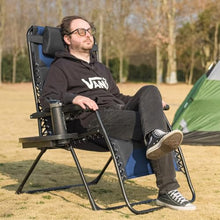 Foristrail Zero Gravity Chair Set of 4 Oversized Folding Recliner, Padded Anti Gravity Lounge Chair with Adjustable Pillow & Cup Holder for Outdoor Camping, Patio, Poolside, Lawn (Black & Blue)