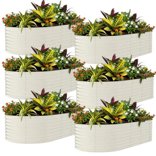 Garvee 6 Pack 7.9 x 3.9 x 2 FT Galvanized Oval Raised Garden Bed Outdoor