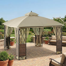 Garden Winds Reinforced RipLock 350 Replacement Canopy Top and Netting Set Compatible with EG Wicker 10’ x 10’ Gazebo Model GF-16S097B - Beige