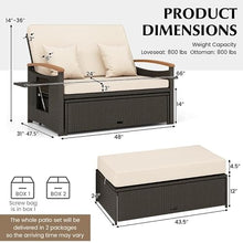 Caforkp Beige Contemporary 3-in-1 Outdoor Daybed Set Adjustable Backrest Storage Ottoman PE Rattan Metal Frame for Patio Garden