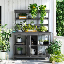 Outdoor Potting Bench with Open Shelves and Cabinet, 66 in Fir Wood, countertop, Open Shelves, Enclosed Cabinet, Anti-Fall Device, Garden Workstation, 50.2 W x 19.7 D x 66 H in (Grey)