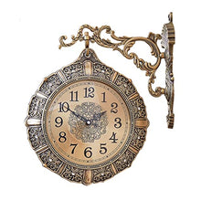 XARONF Retro Double-Sided Wall Clock, Metal, Quiet, Easy Read Two Faces Retro Clock Antique Hanging Clocks for Garden Home Décor Indoor Outdoor Wall Decoration