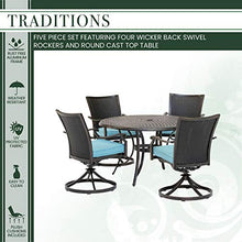 Hanover 5-Piece Outdoor Patio Dining Set for 4 with Cushioned Wicker Rocker Chairs and 48" Round Table Blue