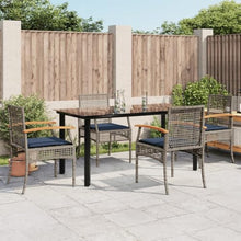 XHNIFBN 5-Piece Outdoor Patio Dining Set, PE Rattan Garden Furniture with Rectangular Tempered Glass Top Table and 4 Cushioned Chairs for Backyard, Terrace and Balcony, Grey
