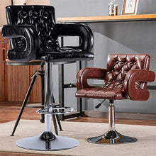 LUSTAR Modern High Bar Stools Set of 2， Garden Lift Bar Chairs PU Leather 360° Swivel Barstools，Patio Bar Stools with Armrests Brown-A