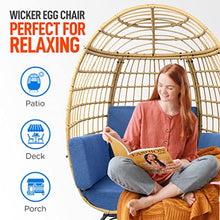 SereneLife Wicker Rattan Egg Chair with Cushions, Indoor Outdoor Egg Chair with Steel Frame and Washable Pillows, Woven Design, Comfortable Seating for Porch, Deck, Garden, or Room, 56" x 34" x 39"