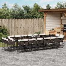 17 Piece Outdoor Dining Set with Cushions, Brown Poly Rattan Patio Furniture Set for Garden Backyard, Foldable Chairs & Tempered Glass Table, Weather-Resistant PE Wicker, Cream White Cushions