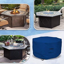 Octagon Fire Pit Cover 18 Oz Waterproof - 100% Weather Resistant Outdoor Fire Pit Table Cover with Air Pocket & Drawstrap for Snug Fit (40" H x 65" D, Blue)