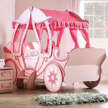Furniture of America McHenry Twin-Size Princess Carriage Bed with Curtain and Slat Kit Pink