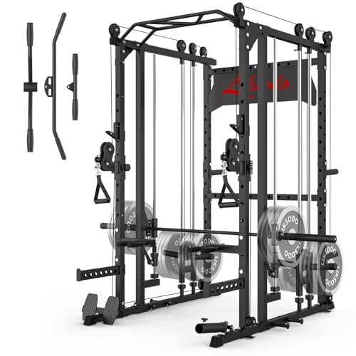 Liksodo Smith Machine Power Cage Rack with Cable System Black