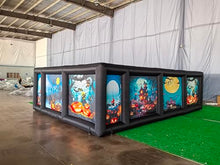 AIRMAT FACTORY Inflatable Maze Halloween Haunted House with Roof, Outdoor Inflatable Labyrinth Maze Game, Spooky Theme with Pumpkins/Bats/Ghosts, Includes Blower/Repair Kits, 20x20ft