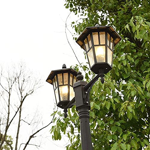 iumLeap 114Inch Outdoor Lamp Post Light Afence Bollard Path Lamp 2-Head Path Pillar Lamp Waterproof Ip65 Street Light Garden Exterior Pillar Post Light Glass Lantern Pole Lig(114inch)