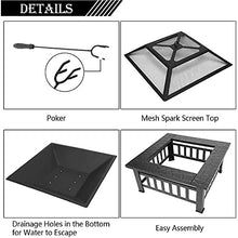 32" Outdoor Fire Pit 3 in 1 Metal Square Fire Pit Wood Burning Bonfire Stove for Patio Bonfire Backyard with Spark Screen, Poker, Cover