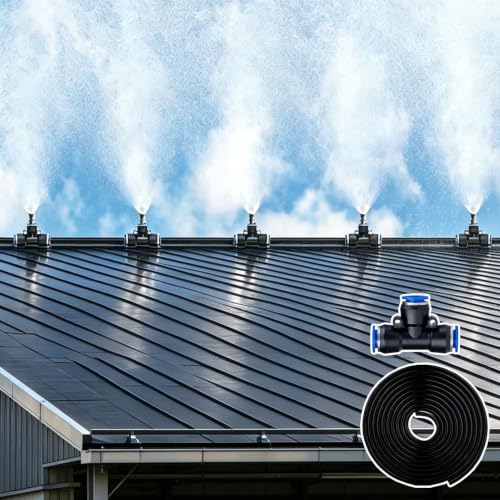 Outdoor Roof Cooling Misting System with Flexible Tubing and Spray Nozzles