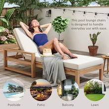 Merax Chaise Lounge Chairs Set of 2 for Outside, Adjustable 5 Position Outdoor Acacia Wood Patio Pool Lounge Chair with Arm, Cushion & Adjustable Backrest for Poolside Backyard Deck Porch, Natural