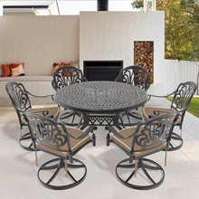 callmego Elegant Cast Aluminum Outdoor Patio Furniture Set with Comfortable Seat Cushions for Backyard, Deck, or Garden Use (Aluminium +7 Piece + Cushions)