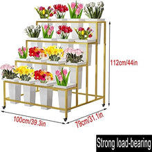 TBLOTYD 4-Tier Indoor Outdoor Flower Display Stand with 16 Buckets, Metal Plant Stand with 4 Wheels, Heavy Duty Mobile Plant Cart