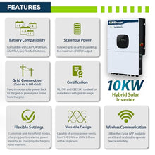 ExpertPower 10KW 48V - 120V/ 240V/ 208V Hybrid Solar Inverter | 12KW Solar PV Input, 10000W AC Output | Max. 60KW in Parallel | UL1741 | Built-in WiFi | Home, Cabin, Off-Grid, Grid-Tie Solar System