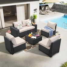 HTERWQEA 6-Piece Patio Conversation Set, Cushioned Rattan Sectional Sofa with Wicker Frame, Ideal for Garden, Porch, or Backyard