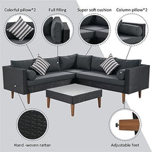 YWMLFZ 4-Pieces Outdoor Wicker Sofa Set, Patio Furniture L-Shape, Cushions and Black Rattan