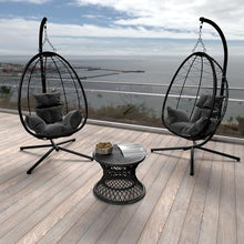 Ozarke Indoor Outdoor Swing Egg Floor Chair - Patio Rattan Wicker Hanging with Stand, Hammock for Bedroom, Porch, Balcony, Garden, Thickened Aluminum Alloy Steel Frame - 441lbs Weight Capacity (Black)