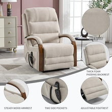 WEALTHOUSE Dual Motor Power Lift Recliner Chair for Elderly, Massage Heat Electric Lounge Seat with Remote Control, Independent Backrest Footrest, Wood Armrests, Side Pockets (Beige,Chenille)