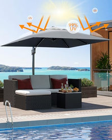 MOVECOM 10x10 FT Offset Patio Umbrella with Base Included, 360° Rotation Large Square Cantilever Umbrella, Outdoor Sun Shade with Easy Tilt for Pool, Backyard, Deck, Garden, Navy Blue