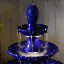 3-Tier Dark Blue Ceramic Fountain, Decorative Water Fountain with LED Lights and Quiet Pump, Indoor Outdoor Water Feature for Patio, Garden, Deck, Balcony, Office and Home Décor
