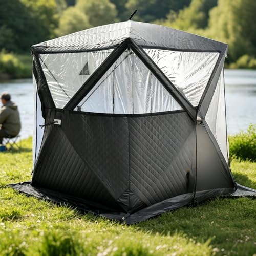 SENODON Outdoor Sauna Tent for 3-5 People, Sturdy Design, Portable Ice Fishing Tent, Ice Fishing Tent for Garden, Gym, Camping, and Ice Fishing(Black Sauna-2.1m)