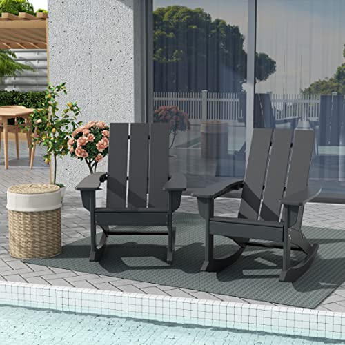 WestinTrends Ashore Patio Rocking Chairs Set of 4 All Weather Poly Lumber Adirondack Rockers Grey