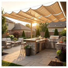 Retractable Wave Sun Shade Sail Waterproof Rectangle Shade Cloth PES Awning Canopy 95% UV Block With Rope Outdoor Patio Party Awning Cloth Durable Garden Shade Sail(W1.6*L20m/W5.24*L65.62ft)