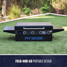 Pit Boss 4-Burner Propane Gas Deluxe Fold & Go Portable Griddle Grill with Hard Cover, 753-Sq. In. (37" L x 20" W) Cooking Space, 62,000 BTU, for Tailgating, Camping, and Traveling, Black