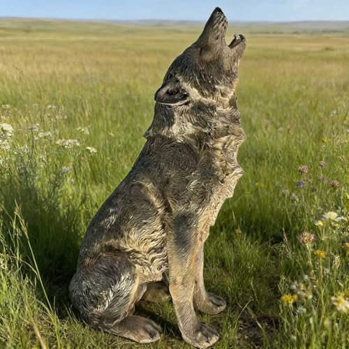 SRECELL 29.7" Howling Wolf Garden Statue, Large Resin Outdoor Wolf Sculpture for Yard Lawn Patio, Realistic Animal Statue for Garden Landscape, Entrance Decor & Wildlife Display
