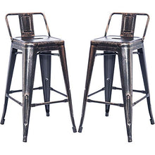XIONGGG Metal Bar Table Set, Distressed Rectangular Bar Table and 2 Low Back Stools, Industrial Metal Barstools with Counter Height Table for Indoor Outdoor Use Golden Black 23.6L*23.6W*41.3H inches