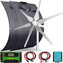 AUECOOR 600 Watts Solar Panel Wind Turbine Generator with 6 Blade Kit Hybrid System:2pcs 100W ETFE Flexible Monocrystalline Solar Panel,400W Wind Turbine