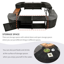 GDFStudio 105.5" x 105.5" Spa Surround Outdoor Patio Furniture Set, Quadrilateral Rattan Hot Tub Surround with Storage Cabinet, Wood & Cushioned Seats, Waterproof Cushions, Steel Frame, Grey