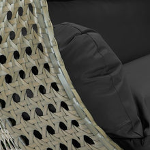 LeisureMod Black Wicker 2 Person Egg Swing Chair with Beige Stand and Cushions – Double Hanging Hammock Lounge for Patio, Indoor & Outdoor Use