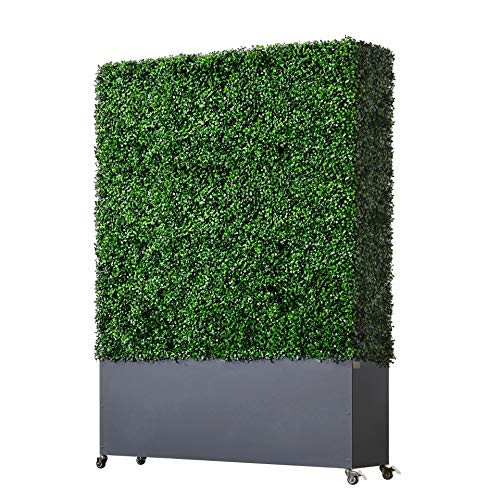 AGPL Artificial Boxwood Hedge Wall with Stainless Steel Planter Box Green 48"W x 12"D x 67"H