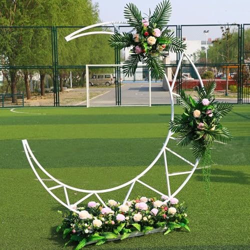 Moon Wedding Arch, Metal Arch Backdrop Wedding Props Decor Backdrop, Curved Design Flower Balloon Frame for Wedding Birthday Party Anniversary Decor(Color:White)