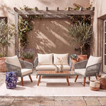 SAFAVIEH PAT7074A Outdoor Ransin Rope 4-Piece Seat Cushions and Pillows Included Patio Set